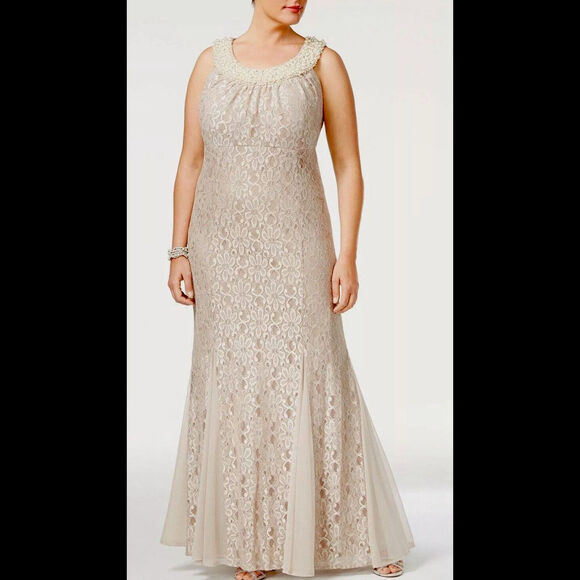 Women’s Formal Dress Size 14 Evening Champagne RM Richards Lace Beaded Pearl C16 - Picture 1 of 12